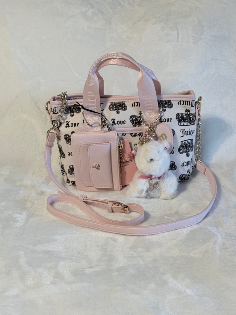 Juicy Couture Festival Mini Pink Logo Crossbody with Plush Charm